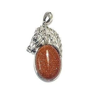 NEW Sterling Silver Natural Brown Goldstone Horse Pendant 925 Jewelry